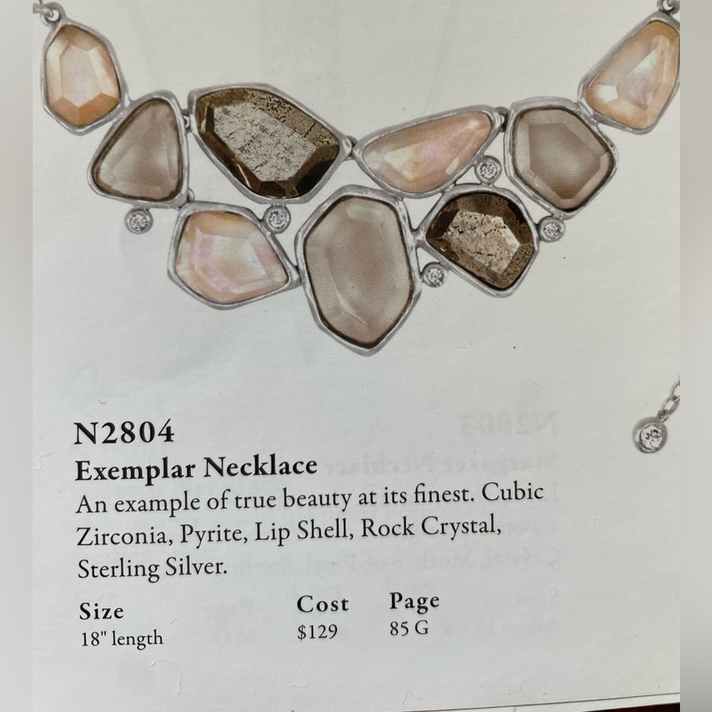 SILPADA necklace 18" CZ, Pyrite, rock crystal, lip shell, sterling, handcrafted!